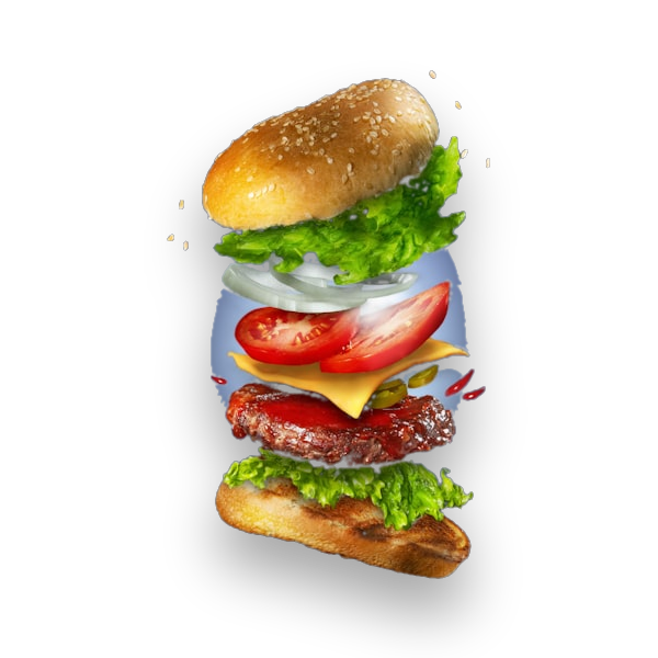 Stacked gourmet burger with melted cheese